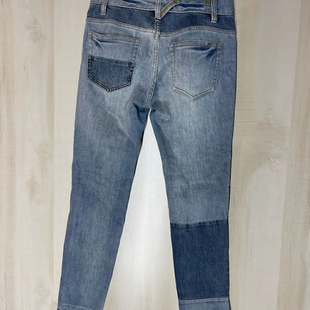 Free People patchwork‎ button fly denim jeans, size 27